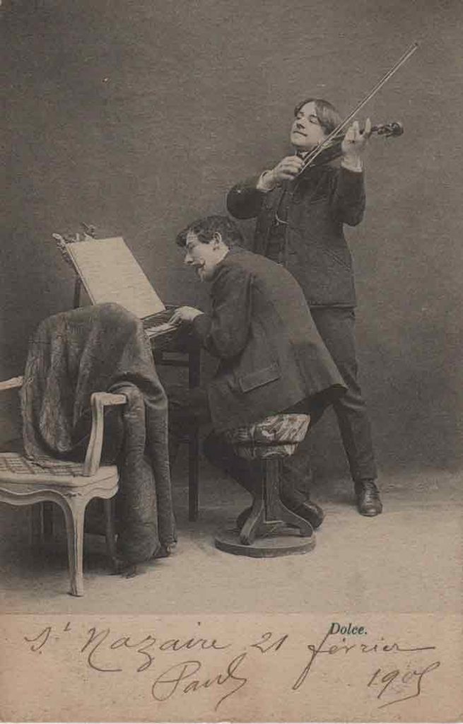 Indexation : Duo piano violon##Légende : Concerto déconcertant, Dolce##Editeur : I. A.##Epoque : Ancienne##Date : 1905 (manuscrit)##Propriété : Série16,01-mdv