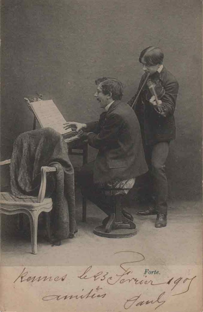 Indexation : Duo piano violon##Légende : Concerto déconcertant, Forte##Editeur : I. A.##Epoque : Ancienne##Date : 1905 (manuscrit)##Propriété : Série16,02-mdv