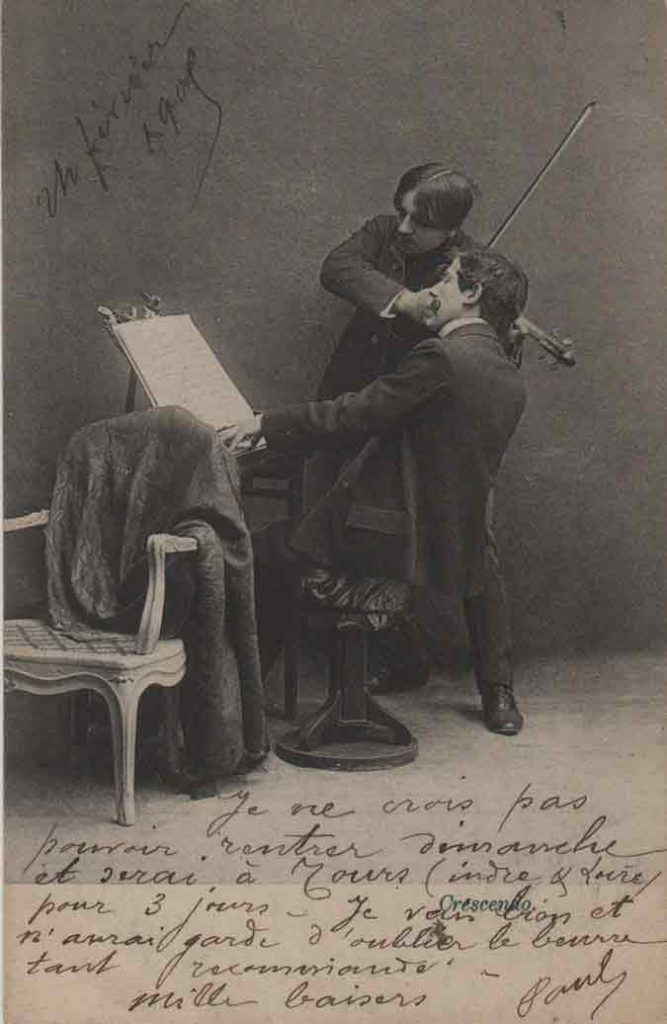 Indexation : Duo piano violon##Légende : Concerto déconcertant, Crescendo##Editeur : I. A.##Epoque : Ancienne##Date : 1905 (manuscrit)##Propriété : Série16,03-mdv